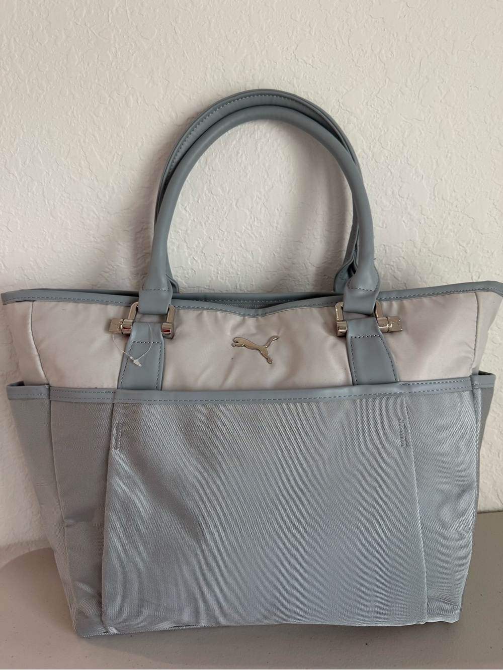New womens PUMA Two-Tone Light Gray and Silver Shoulder Tote bag purse